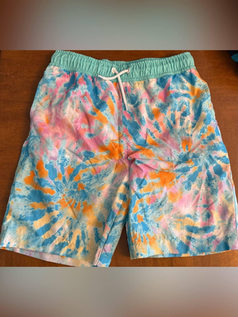Lands' End Pastel Tie-Dye Swim Trunks in Aqua, Pink & Orange size L(10-12)